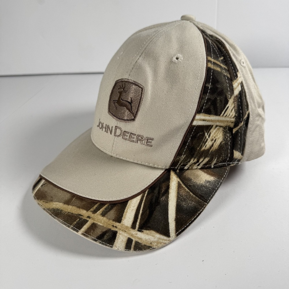 John Deere Hat Cap Strap Back Tan Camo Embroidered Patch Mens Outdoors Hunting